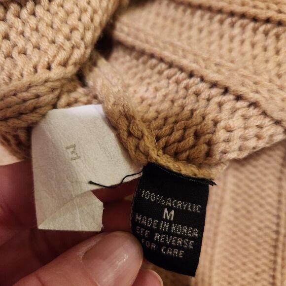 VTG Y2k Forever 21 tan knit ribbed hoodie button down bell sleeve sweater jacket - Picture 5 of 6